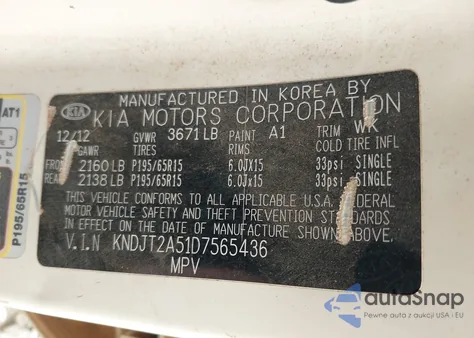 2013 Kia Soul из США, поврежденный, VIN KNDJT2A51D7565436